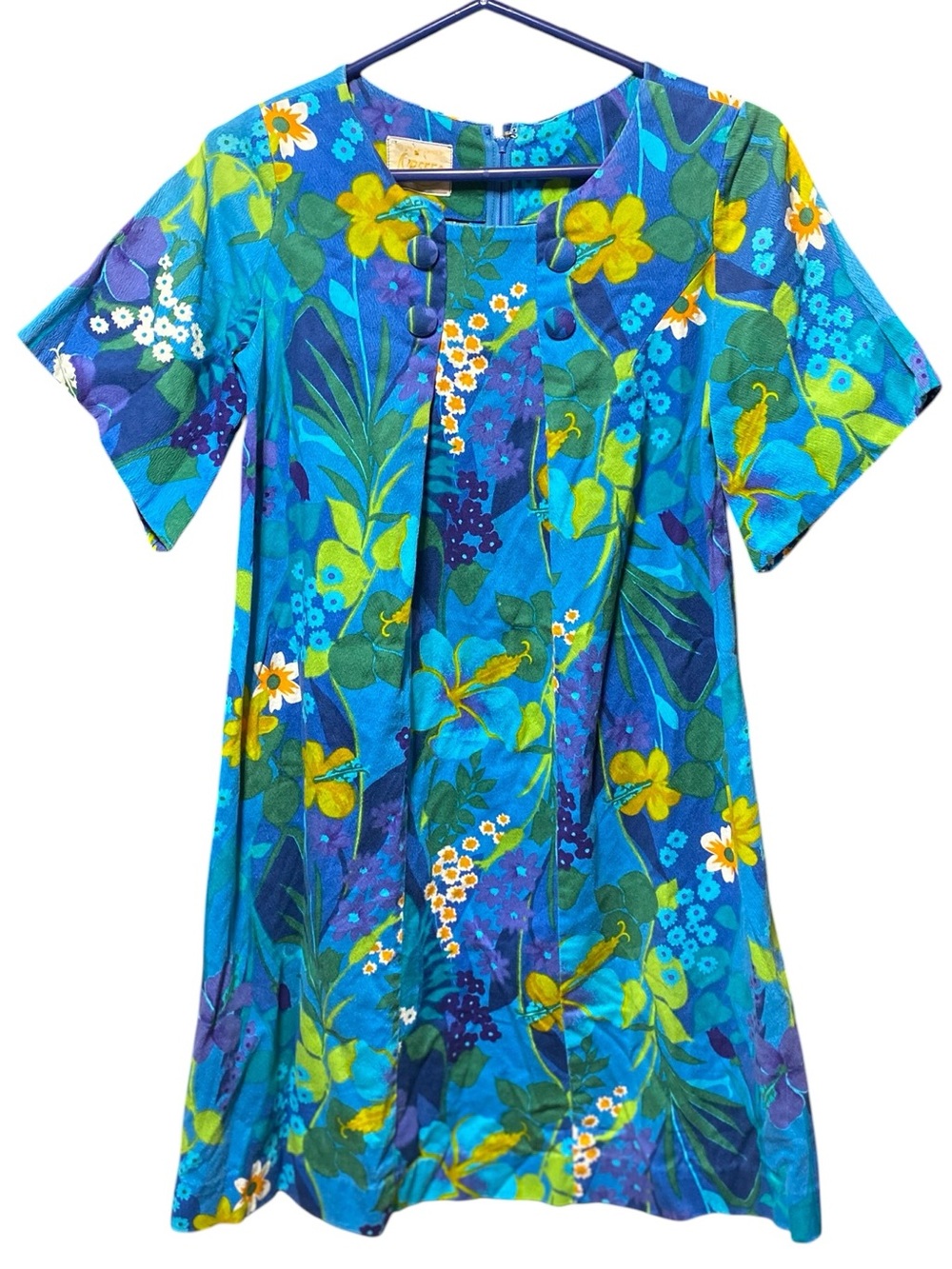 Reef Hawaii authentic 60s vintage cotton tropical Teal aloha shift dress